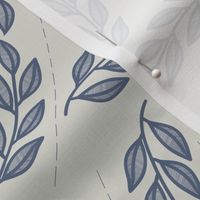 Lines and dark blue leaves // Grey // Modern botanical // Simple leaves