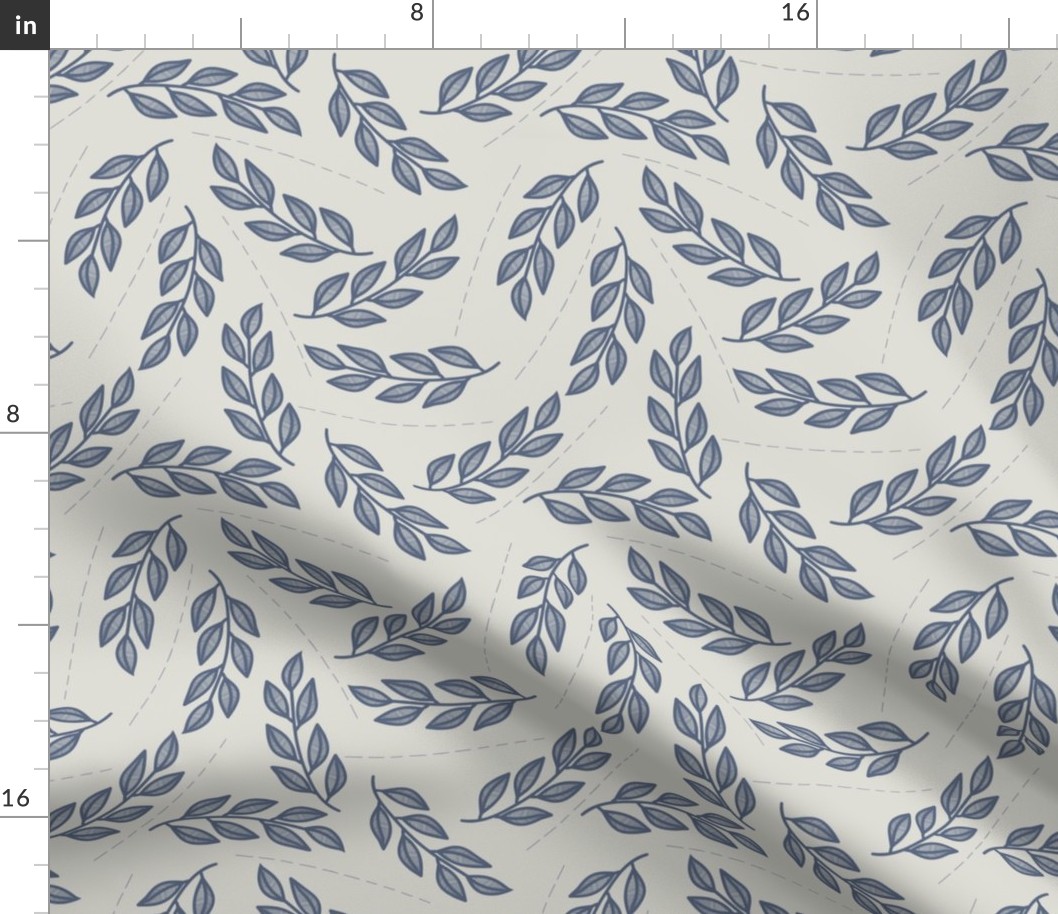 Lines and dark blue leaves // Grey // Modern botanical // Simple leaves