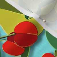 Papercut Pears & Cherries w Ladybug on Faux Aqua Paper