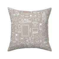 Retro Electronics Surface Pattern: Hand-Drawn 80s & 90s Gadgets in Gray