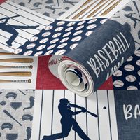 Baseball mom - baseball patchwork -  navy and red - LAD20