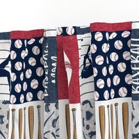 Baseball mom - baseball patchwork -  navy and red (90)- LAD20