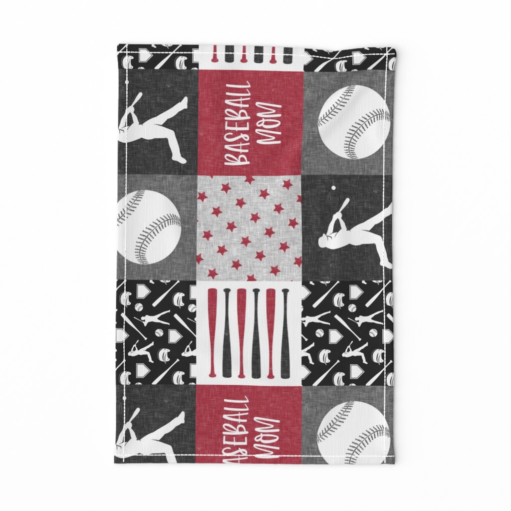 Baseball mom - baseball patchwork - red and black (90)- LAD20