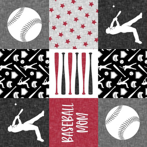 Baseball mom - baseball patchwork - red and black (90)- LAD20