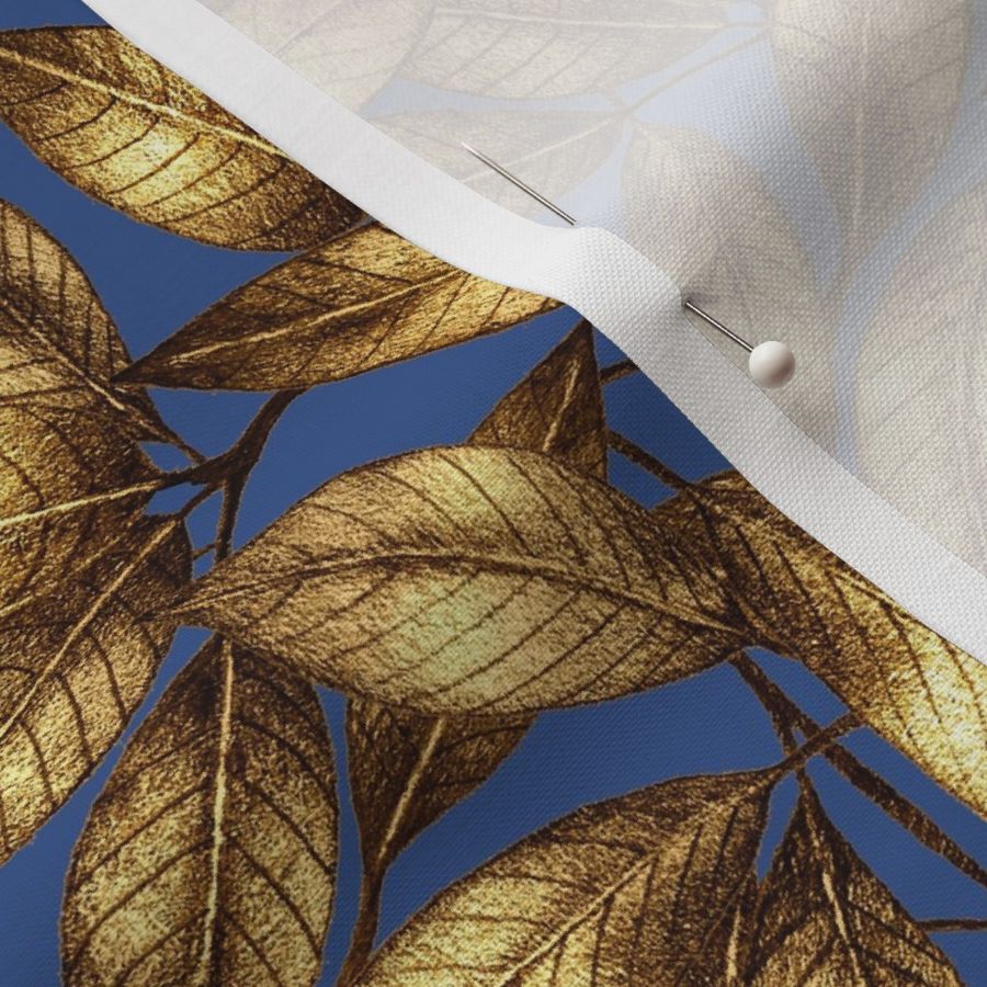 Gold Leaves on blue 