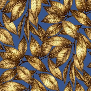 Gold Leaves on blue 