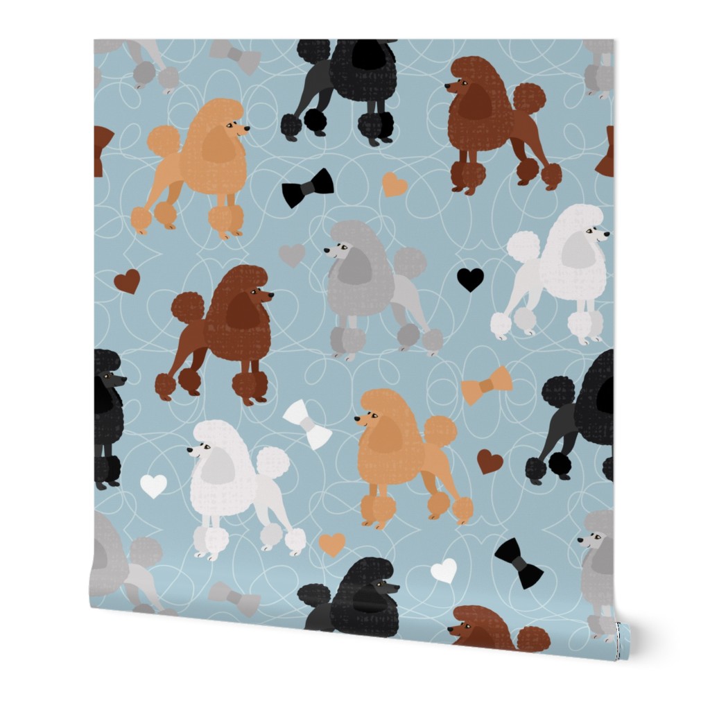 Poodles Bows and Hearts Mixed Coats Blue