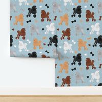 Poodles Bows and Hearts Mixed Coats Blue