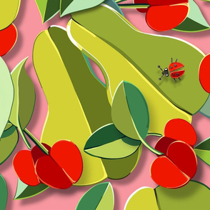 Papercut Pears, Cherries & Ladybugs  | Jumbo | Pink