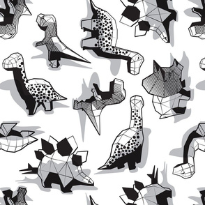 Normal scale // Geometric Dinos // non directional design white background grey dinosaurs shadows