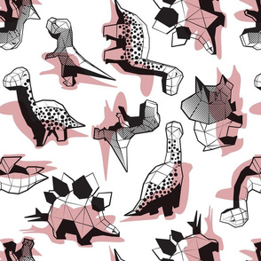 Normal scale // Geometric Dinos // non directional design white background blush pink dinosaurs shadows