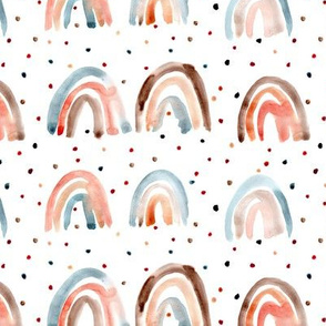 Copper and denim blue watercolor rainbows with dots for modern neutral nursery