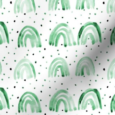 Jade green watercolor happy rainbows with dots - painted rainbow pattern for nursery