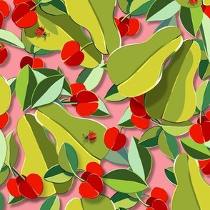 Papercut Pears,  Cherries & Ladybugs | Pink