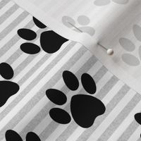 dog paws fabric - paw print fabric - grey stripes