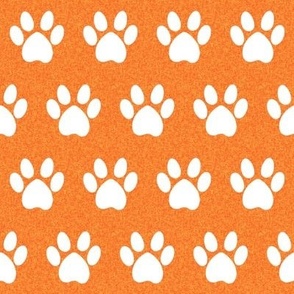 dog paws fabric - paw print fabric - orange