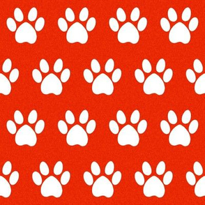 dog paws fabric - paw print fabric - red