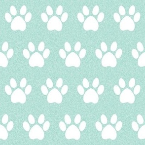 dog paws fabric - paw print fabric - mint