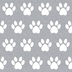 dog paws fabric - paw print fabric - grey