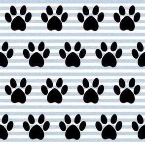 dog paws fabric - paw print fabric - blue stripes