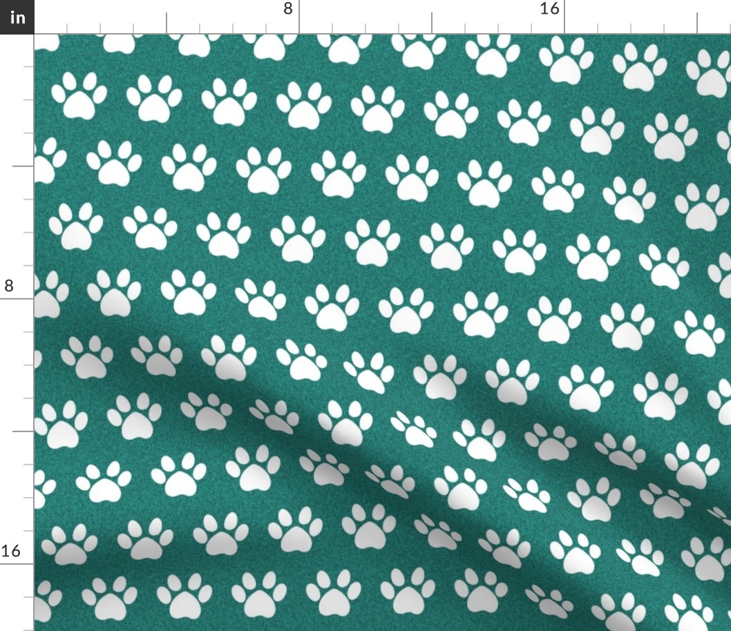 dog paws fabric - paw print fabric - green