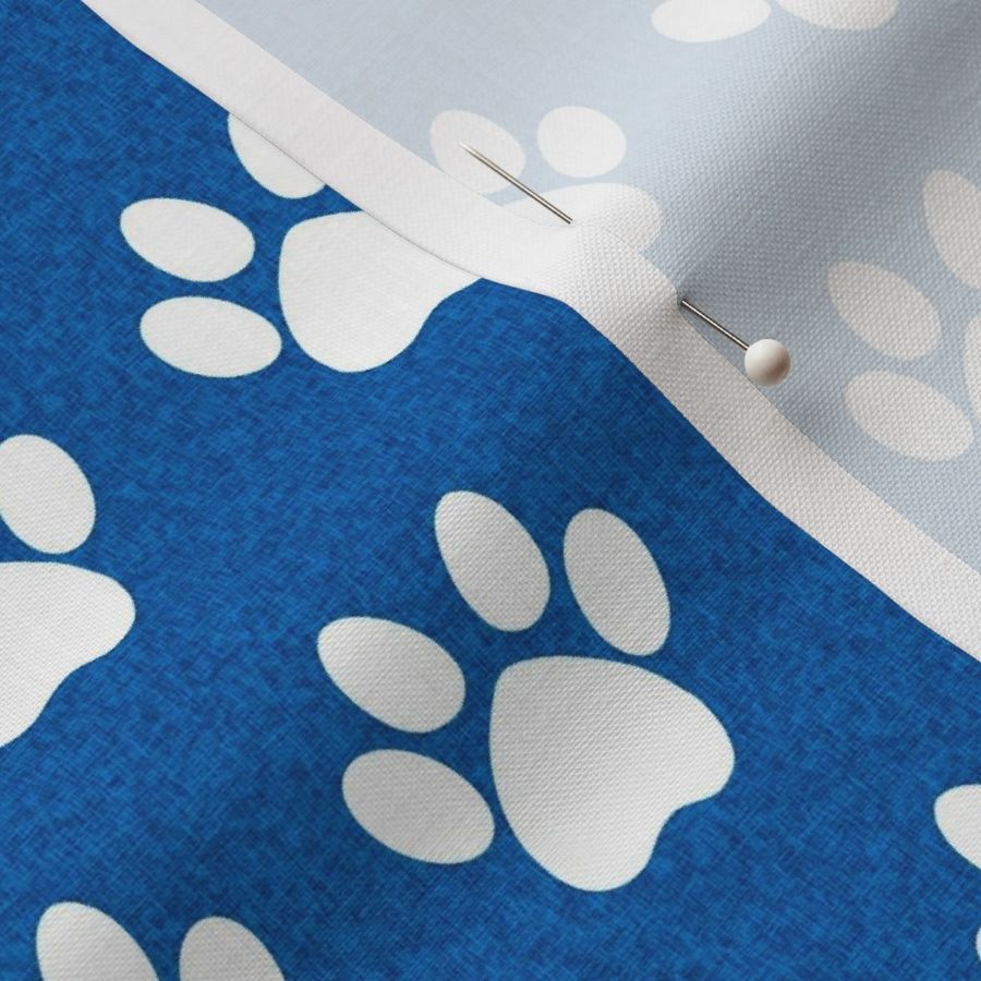 dog paws fabric - paw print fabric - blue