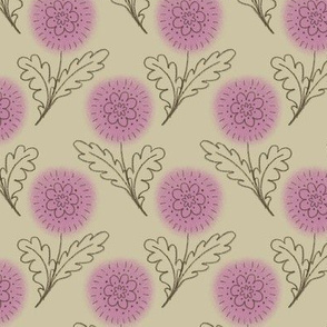 Doodle Chrysanthemum - Orchid on Beige