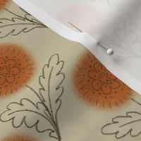 Doodle Chrysanthemum - Pumpkin on Beige