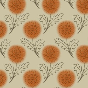 Doodle Chrysanthemum - Pumpkin on Beige