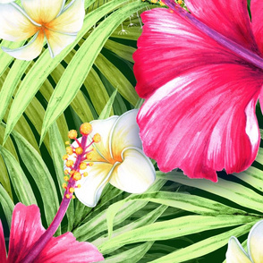 Palm leaves and tropical flowers G02(Jumbo)