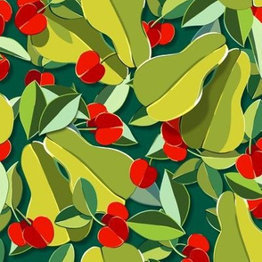 Papercut Pears & Cherries | Deep Green