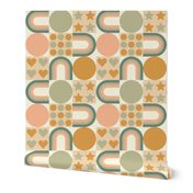 Rainbow block print peach and sage