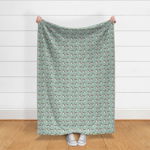 basset hound rose fabric - dog floral fabric, dog fabric, cute dog fabric - mint