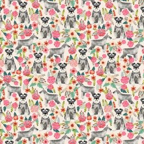 SMALL schnauzer floral fabric- cute dogs and florals design -cream