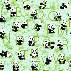 Panda and letters, light green background