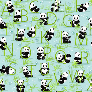 Panda and letters, light blue background