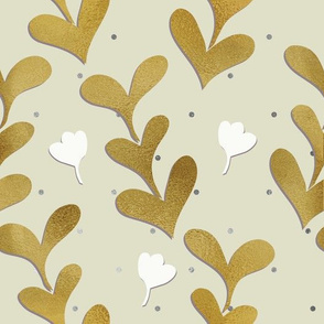 Hearts Rain - Gold Hearts, Grey dots on Cream 