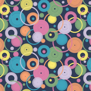 Bright and Colorful Doilys with Rings on Navy Background  (large)