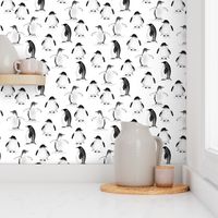 Black and White Painterly Penguins Small Scale