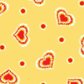 Tie Dye Hearts and Dots Red Yellow