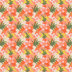 Tiny Coral Hibiscus Floral Abstract Seamless Repeat Pattern