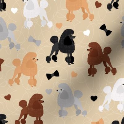 Poodles Bows and Hearts Mixed Coats Tan