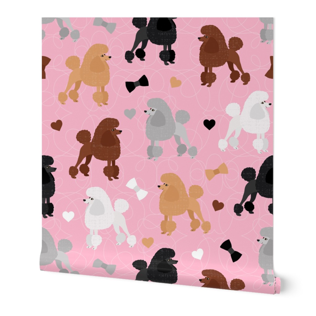 Poodles Bows and Hearts Mixed Coats Pink