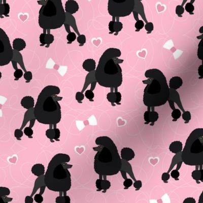 Poodles Bows and Hearts Black Coats Pink