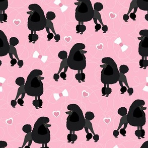 Poodles Bows and Hearts Black Coats Pink