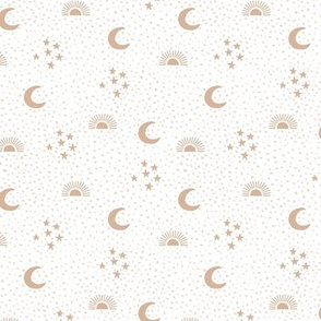 Boho universe sun moon and stars lunar magic summer spots Scandinavian style nursery beige SS