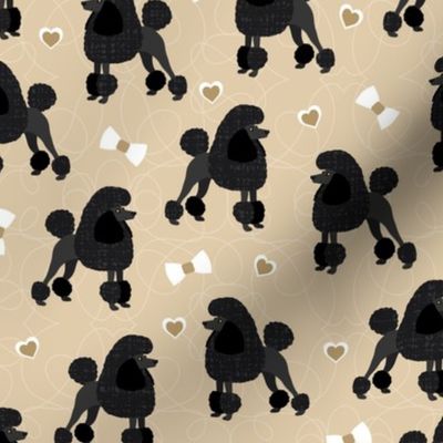 Poodles Bows and Hearts Black Coats Tan