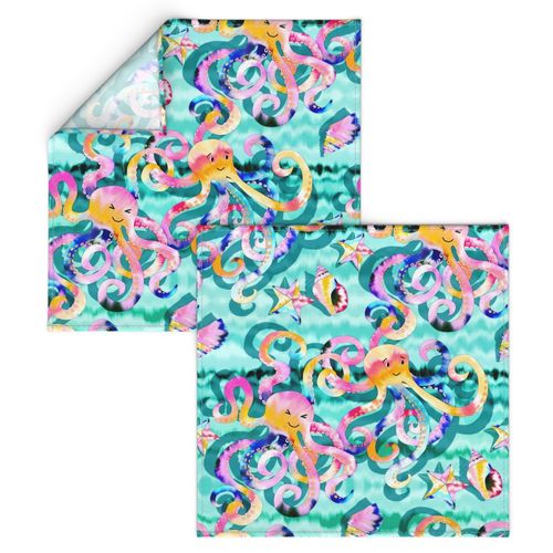 Tie-Dye Octopi on mint - large print