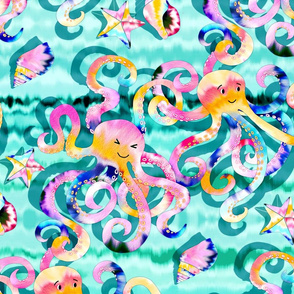 Tie-Dye Octopi on mint - large print