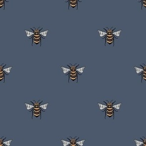 SMALL bee fabric - honey bee fabric, minimal bee design - sfx3928 indigo